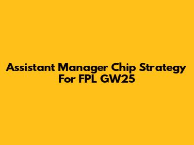 Assistant Manager Chip Strategy For FPL GW25