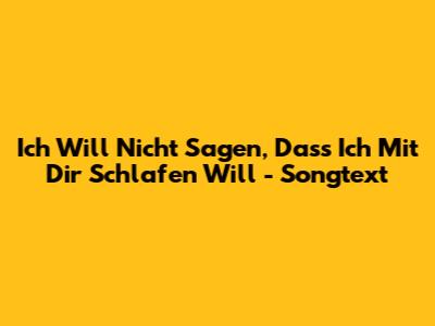 Ich Will Nicht Sagen, Dass Ich Mit Dir Schlafen Will - Songtext
