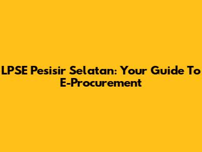 LPSE Pesisir Selatan: Your Guide To E-Procurement