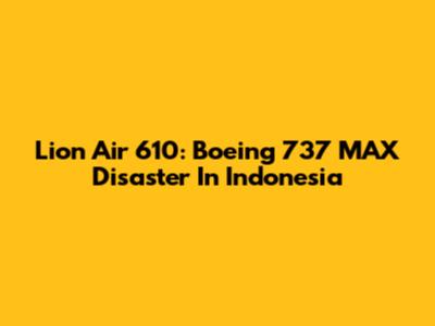 Lion Air 610: Boeing 737 MAX Disaster In Indonesia