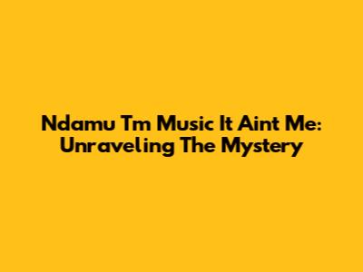 Ndamu Tm Music It Ain't Me: Unraveling The Mystery