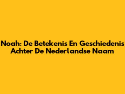 Noah: De Betekenis En Geschiedenis Achter De Nederlandse Naam