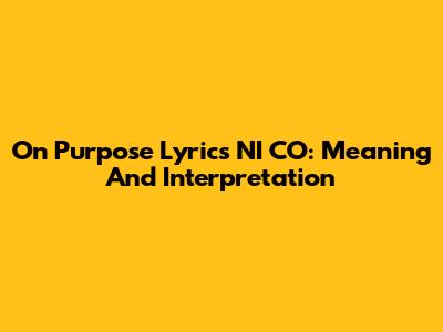 On Purpose Lyrics NI CO: Meaning And Interpretation