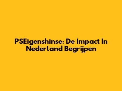 PSEigenshinse: De Impact In Nederland Begrijpen