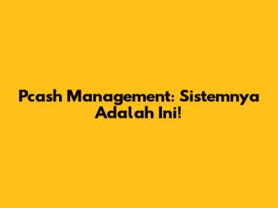 Pcash Management: Sistemnya Adalah Ini!