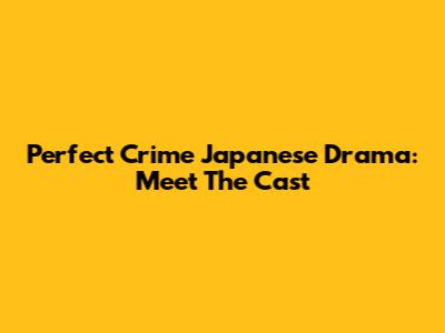 Perfect Crime Japanese Drama: Meet The Cast