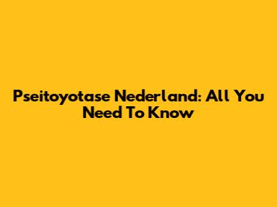 Pseitoyotase Nederland: All You Need To Know