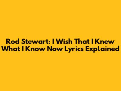Rod Stewart: "I Wish That I Knew What I Know Now" Lyrics Explained