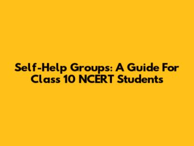 Self-Help Groups: A Guide For Class 10 NCERT Students