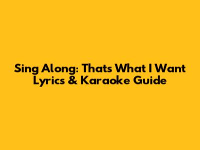 Sing Along: 'That's What I Want' Lyrics & Karaoke Guide