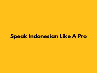 Speak Indonesian Like A Pro