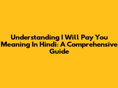 Understanding 'I Will Pay You' Meaning In Hindi: A Comprehensive Guide