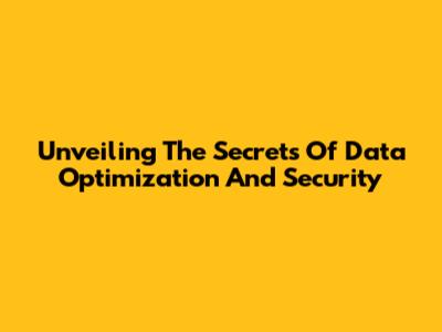 Unveiling The Secrets Of Data Optimization And Security