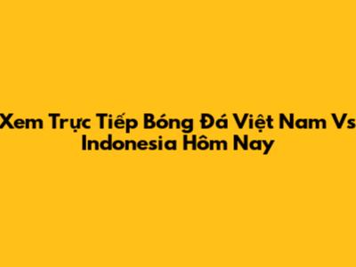 Xem Trực Tiếp Bóng Đá Việt Nam Vs Indonesia Hôm Nay